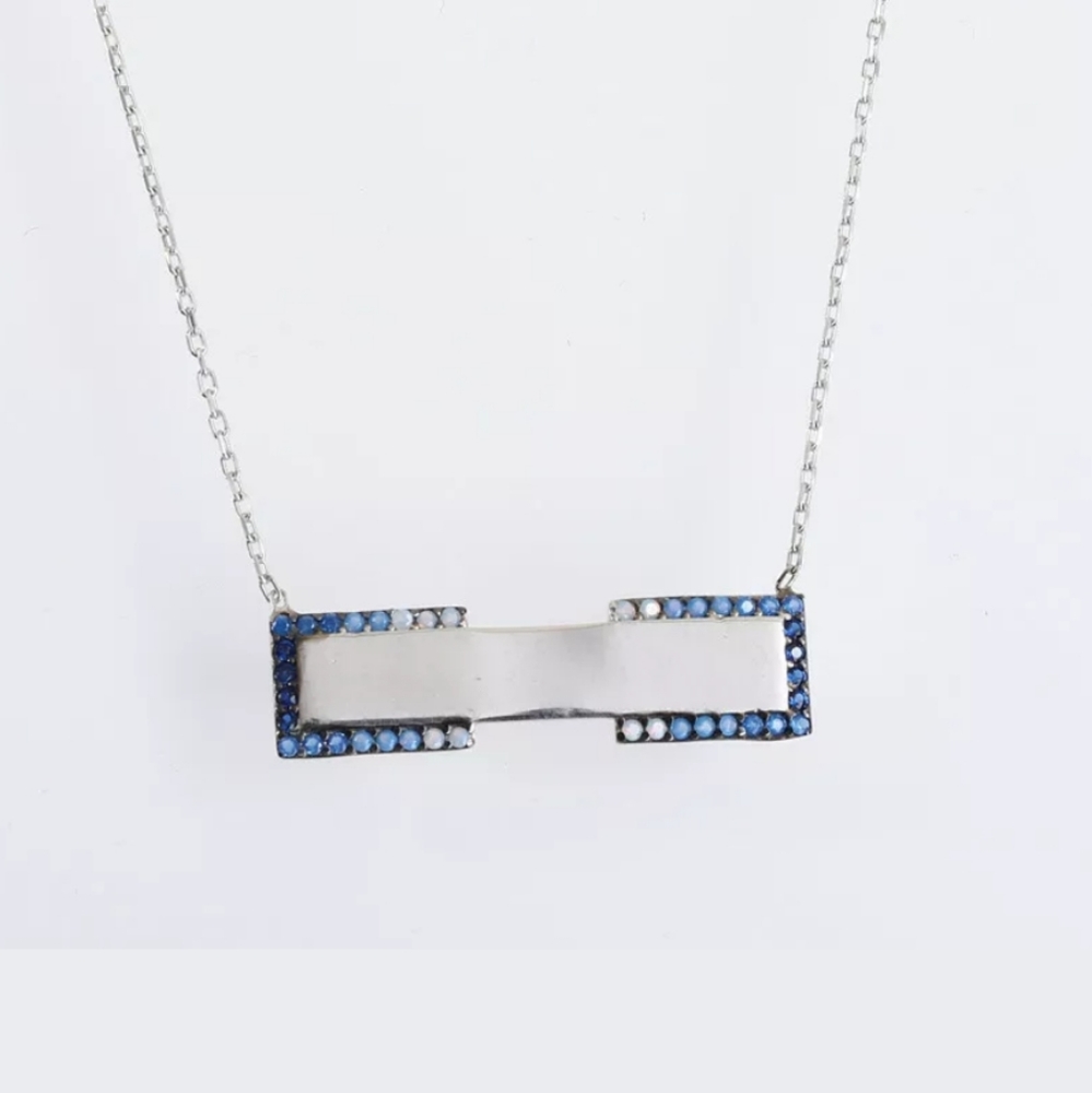 Sterling bar & sapphire/topaz engraveable necklace